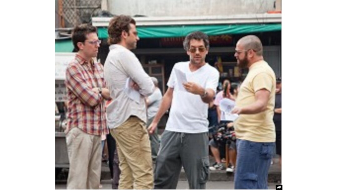 (L to R) Ed Helms, Bradley Cooper, director Todd Phillips and Zach Galifianakis on location during the production of Warner Bros. Pictures' and Legendary Pictures' comedy THE HANGOVER PART II, a Warner Bros. pictures release