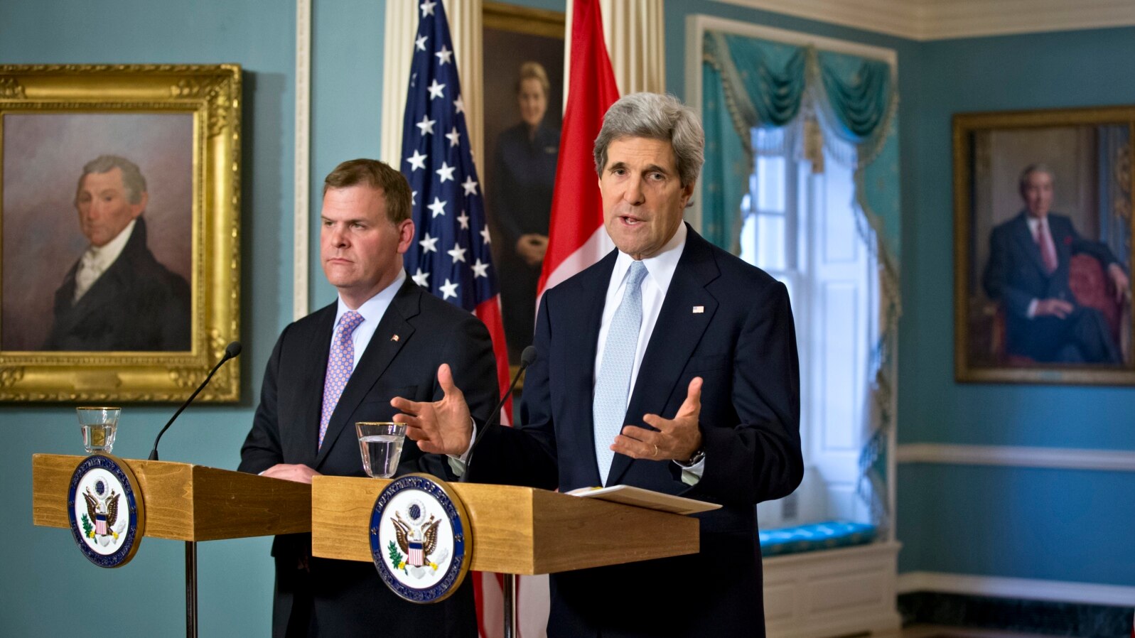U.S. Secretary of State John Kerry holds a bilateral meeting with Canadian Foreign Minister John Baird, at the State Department in Washington, D.C. February 8, 2013. 
