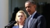President Barack Obama delivers a statement alongside Secretary of State Hillary Clinton, following the death of the U.S. Ambassador to Libya, Chris Stevens, and others, from the Rose Garden of the White House in Washington, September 12, 2012