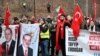Members of pro-Turkish organization Union of European Turkish Democrats (UETD) demonstrate in support of Turkey and President Recep Tayyip Erdogan outside the Turkish embassy in Stockholm, Sweden, Jan. 21, 2023. 