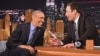 President Barack Obama, left, shares a laugh with host Jimmy Fallon on the set of the "The Tonight Show Starring Jimmy Fallon," at NBC Studios in New York, June 8, 2016.