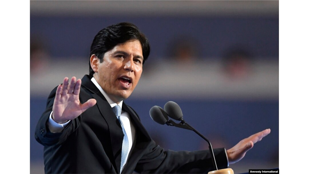 FILE - State Sen. Kevin de Leon, D- Calif., speaks during the first day of the Democratic National Convention in Philadelphia, July 25, 2016.