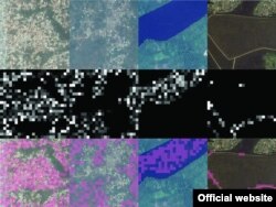 By column, four different convolutional filters (which identify, from left to right, features corresponding to urban areas, nonurban areas, water, and roads) in the convolutional neural network model used for extracting features. (Source - Sciencemag.org)