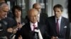 Director General of the International Atomic Energy Agency, IAEA, Yukiya Amano, center, speaks to the media after returning from Iran at the Vienna International Airport, Austria, May 22, 2012. 