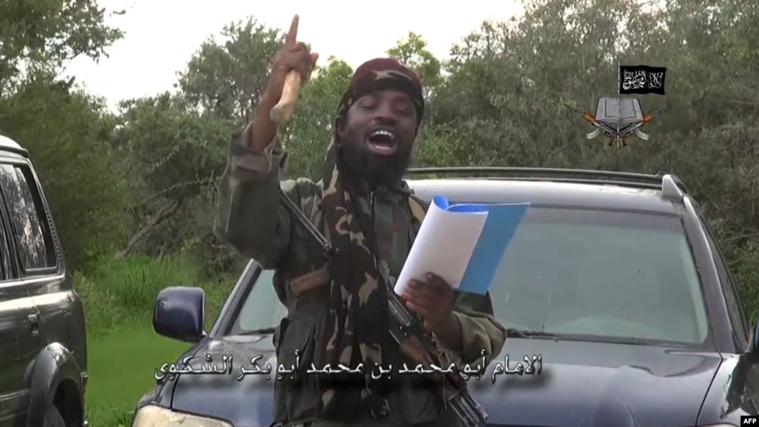 Boko Haram leader Abubakar Shekau delivering a speech at an undisclosed location, Aug. 24, 2014.