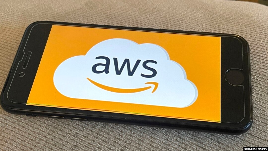 FILE - The Amazon Web Services logo photographed off an iPhone SE 2020. Photo by STRF/STAR MAX/IPx 