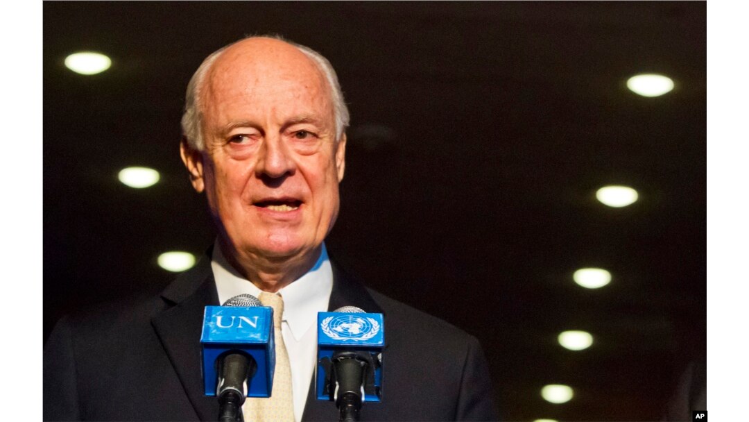 U.N. Special Envoy for Syria Staffan de Mistura speaks during a news conference, Nov. 19, 2015, at U.N. headquarters.