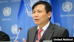 유엔 안보리 1월 의장국인 베트남의 당 딩 쿠이 유엔주재 대사가 2일 뉴욕 유엔본부에서 기자회견을 했다.