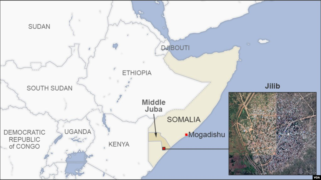 Un mapa ubica a Jilib, la localidad cerca de Mogadiscio, capital de Somalia, donde ocurrió el ataque del comando US-AFRICOM.