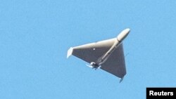 资料照 - 照片为2022年7月俄罗斯军队对乌克兰首都基辅进行无人机攻击。乌克兰当地官员说，参加攻击的是伊朗制造的Shahed-136（见证者-136)型无人机。