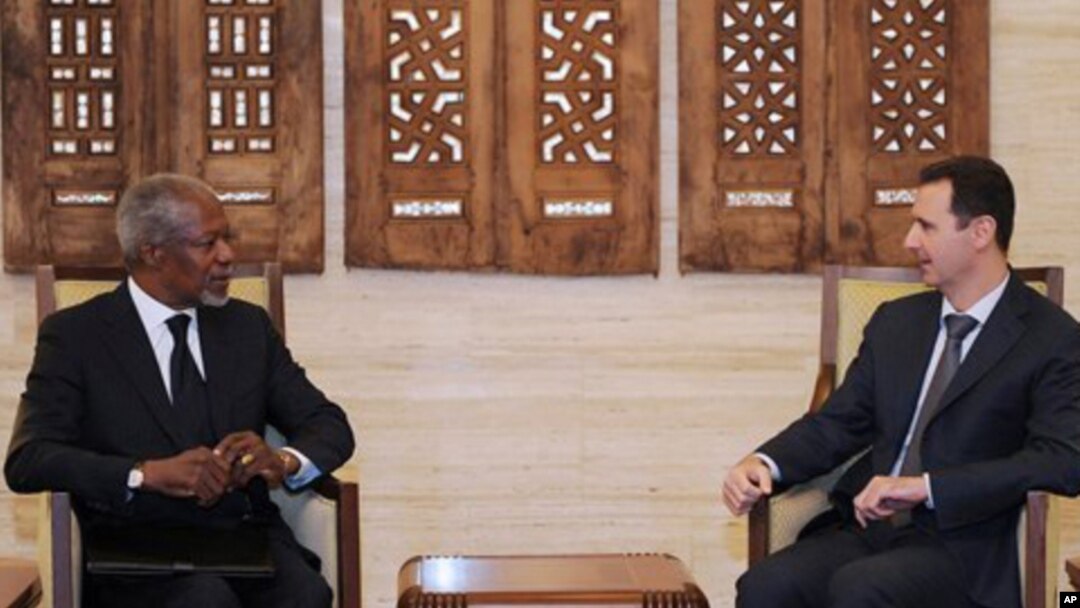 Shugaba Bashar al-Assad na Sham yana ganawa da Kofi Annan, wakilin Majalisar Dinkin Duniya da kungiyar kasashen larabawa
