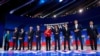 FILE - Democratic U.S. presidential candidates before the start at the 2020 Democratic U.S. presidential debate in Houston, Sept. 12, 2019.