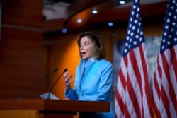 Speaker of the House Nancy Pelosi, D-Calif., meets with reporters at the Capitol in Washington, Aug. 6, 2021.