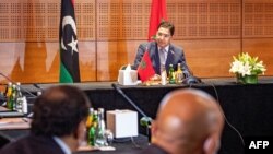 Nasser Bourita, Morocco's Minister of Foreign Affairs and International Cooperation, chairs a meeting of representatives of Libya's rival administrations in the coastal town of Bouznika, south of Rabat, Sept. 6, 2020. 