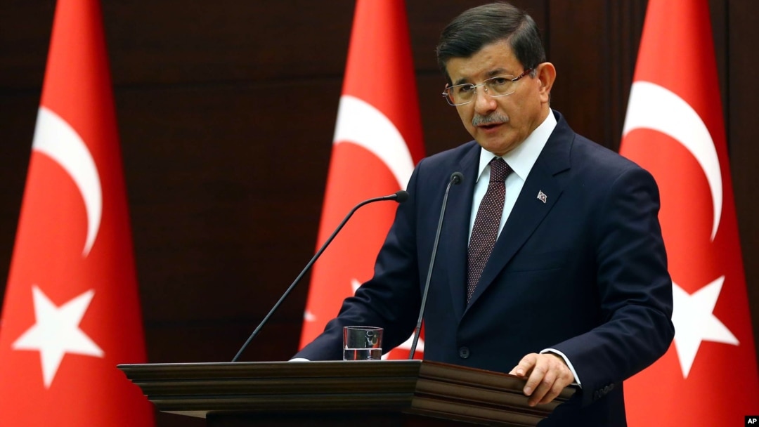 Turkish Prime Minister Ahmet Davutoglu speaks in Ankara, Turkey, Sept. 7, 2015.