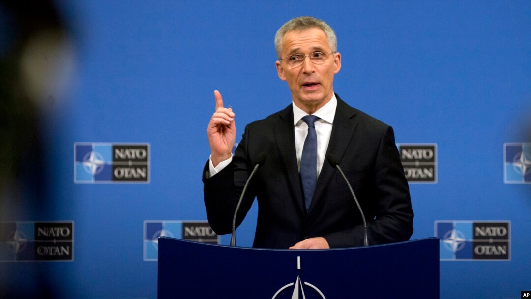 El secretario general de la OTAN, Jens Stoltenberg, habla durante una conferencia de prensa en la sede de la OTAN en Bruselas, el 1 de abril de 2019. 