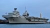 英國皇家海軍“伊麗莎白女王”號（HMS Queen Elizabeth）航母停泊在英國南部一個港口。（2019年6月5日）