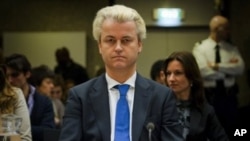 FILE - The Dutch anti-Islam lawmaker Geert Wilders facing hate speech charges, Amsterdam, Netherlands, Feb. 2011.