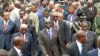 Zimbabwe's President Robert Mugabe (C) and other regional leaders arrive for a summit of the 15-nation Southern African Development Community in Mozambique's capital, Maputo on August 17, 2012.