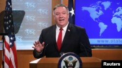 El secretario de Estado de EE.UU. Mike Pompeo, en una rueda de prensa celebrada el 7 de abril de 2020.