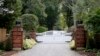 The gate is closed at the entrance to a house owned by philanthropist George Soros in Katonah, N.Y., a suburb of New York City, Oct. 23, 2018.