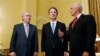U.S. Senate Majority Leader Mitch McConnell greets Supreme Court nominee Judge Brett Kavanaugh and Vice President Mike Pence for a meeting in his office at the U.S. Capitol on Capitol Hill in Washington, July 10, 2018. 
