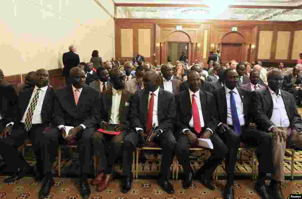 Members of the South Sudan rebel delegation attend the opening ceremony of South Sudan's peace negotiations, Addis Ababa, Ethiopia, January 4, 2014.