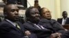 Zimbabwe Vice President Joice Mujuru (R), Prime Minister Morgan Tsvangirai (C) and member of the House of Assembly of Zimbabwe for Kuwadzana, Nelson Chamisa, attend the presentation of the Final Draft of the Constitution for debate in Parliament Building 