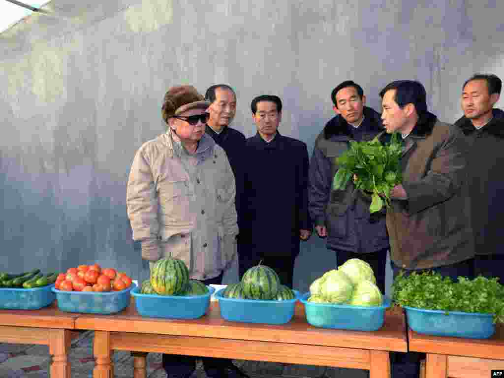지난 2011년 12월 함경남도 함흥시의 한 협동농장을 현지지도한 김정일 국방위원장.