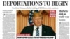 A portion of a satirical front page of The Boston Globe published on the newspaper's website, April 9, 2016. The paper's editorial board used the parody to express its uneasiness with a potential Donald Trump presidency. 