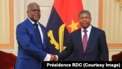 Presidente da RDC, Félix Tshisekedi (esq) e Presidente angolano João Lourenço (dir) em Luanda, 5 fevereiro 2019
