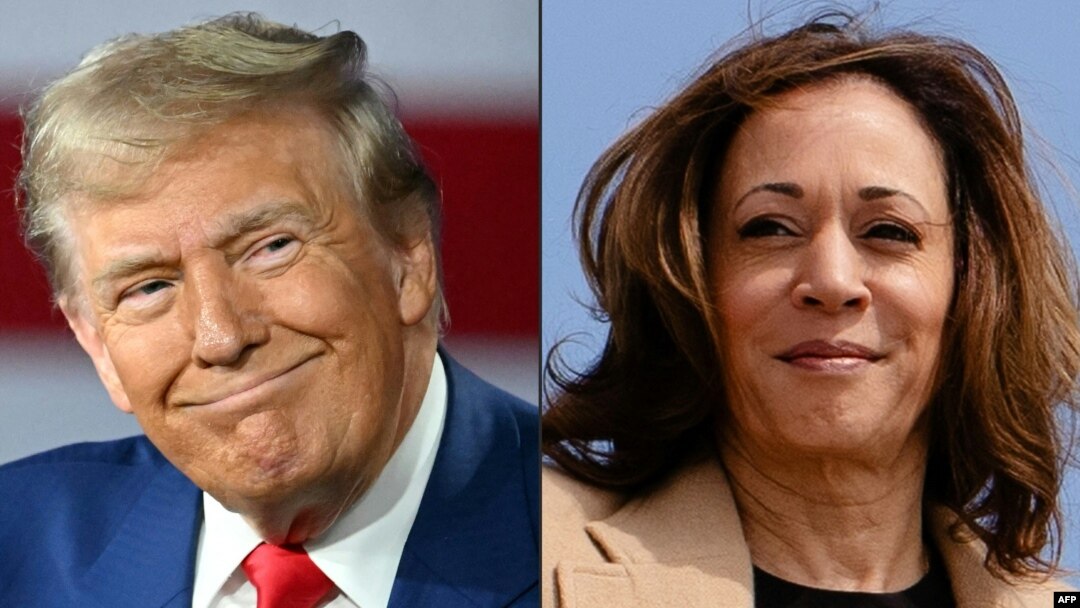 Esta combinación de imágenes muestra al expresidente de EEUU y candidato presidencial republicano Donald Trump en Harrisburg, Pensilvania, el 4 de septiembre de 2024 y a la vicepresidente de Estados Unidos y candidato presidencial demócrata en Maryland el 4 de septiembre de 2024.