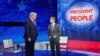 U.S. President Donald Trump takes the stage with ABC News chief anchor George Stephanopoulos for a town hall event in Philadelphia, Pennsylvania, Sept. 15, 2020. 